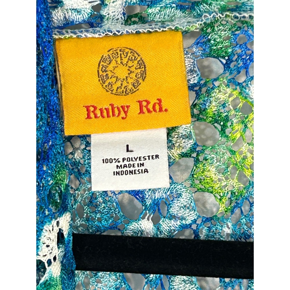Ruby Rd. Blue Green Patterned Open-Front Cardigan Sweater - Picture 2 of 8
